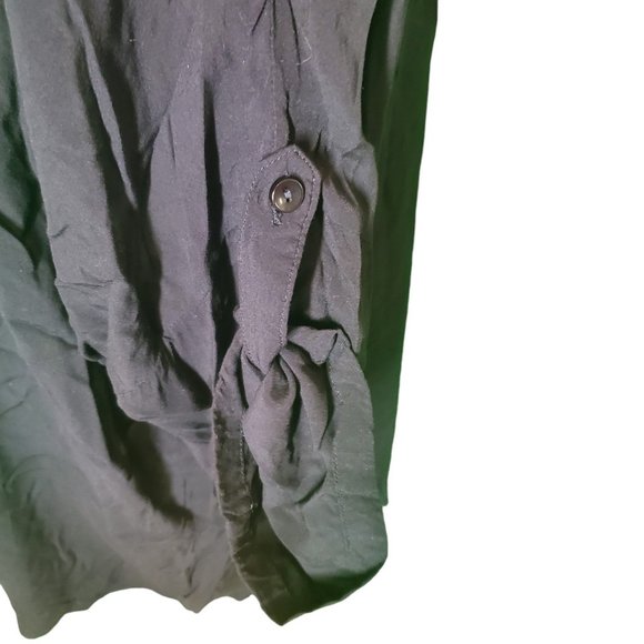 Olive & Oak Navy Blue Blouse Tunic Collar V-neck Tie Front Roll Tab Sleeve sz L - Picture 4 of 8